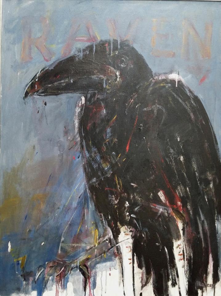 Raven, variations on a theme, acrylic on canvas,  125 x 95 cm.